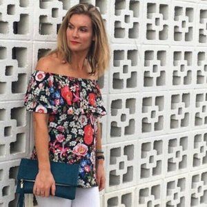 ZARA Floral Ruffle Off(or ON) the shoulder crepe top Size XS